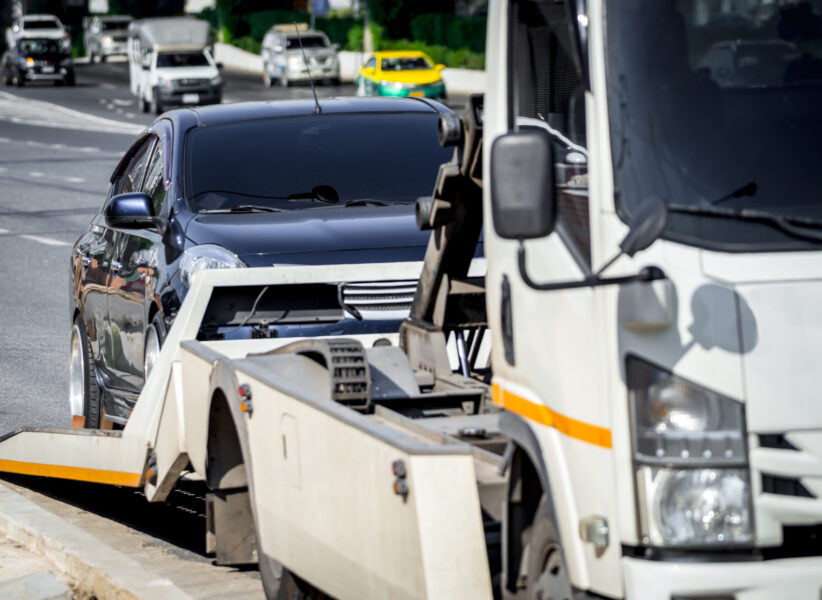 Car damaged crash from car accident on the road wait insurance in a city collision in Bangkok Road, accidents are a major problem of traffic in Thailand.